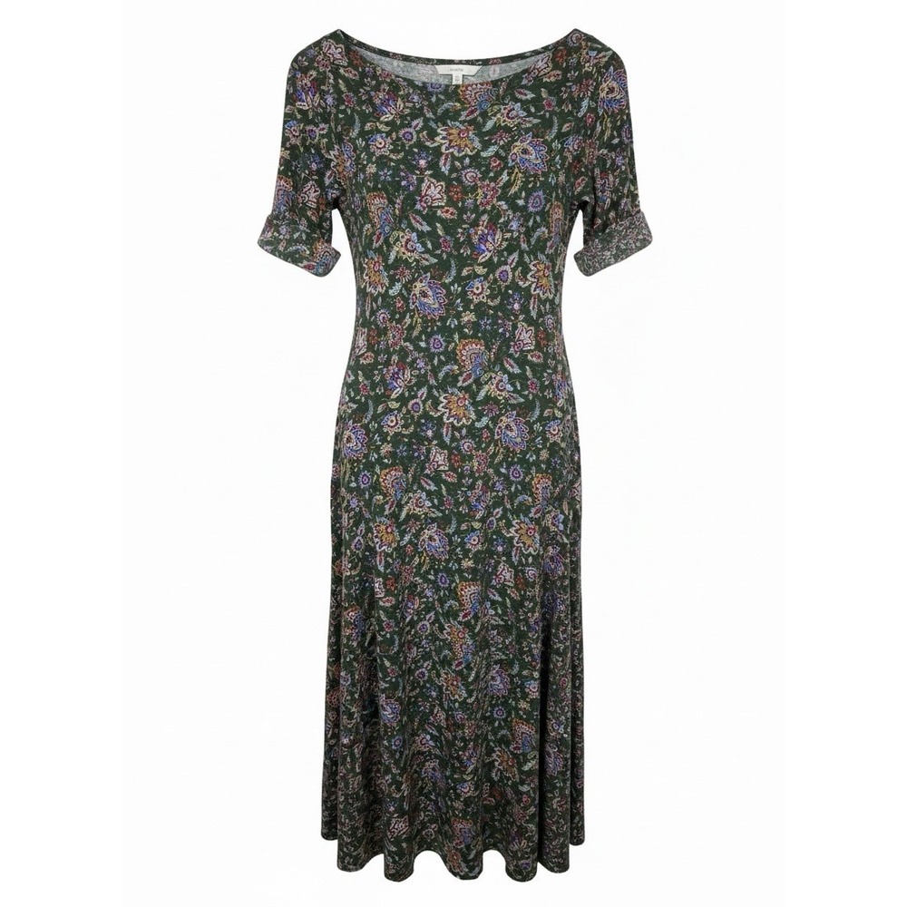Lauren Ralph Lauren Fit & Flare Midi Green Paisley Stretch Jersey MIDI Dress M